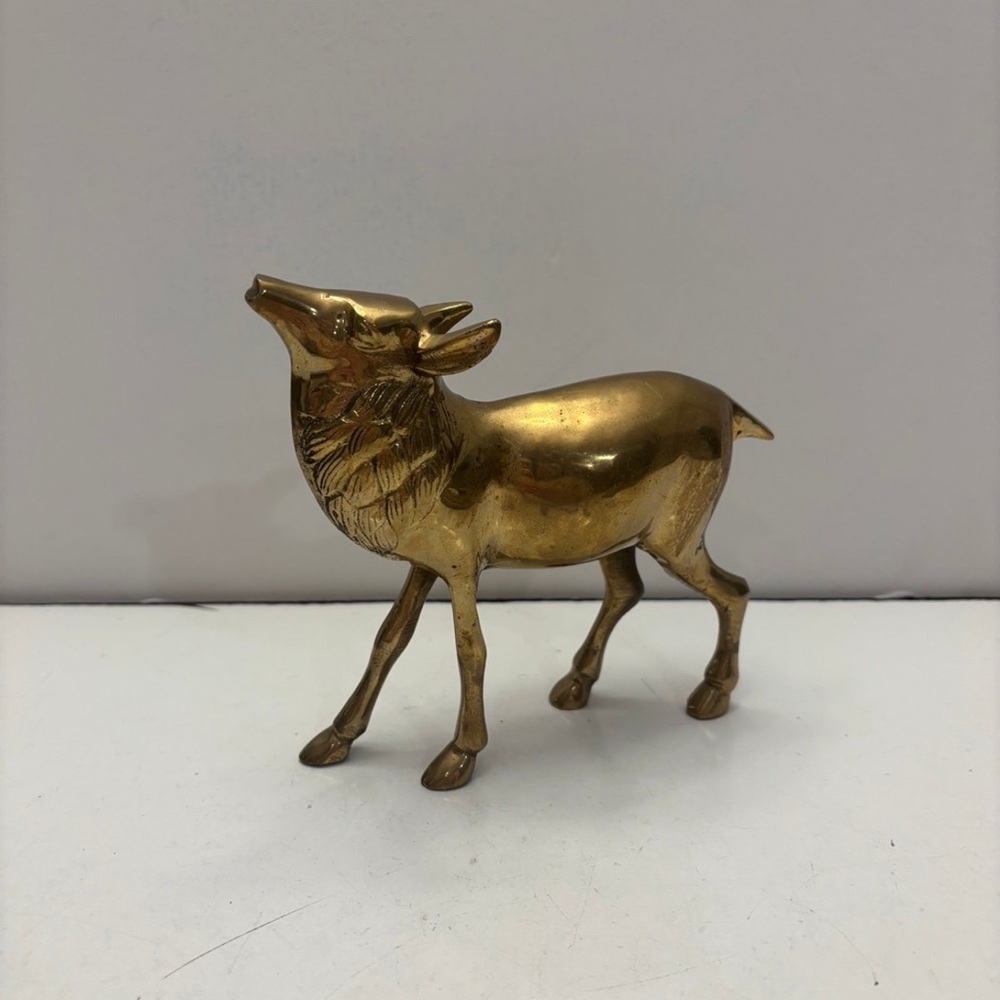 Vintage Brass Deer Stag Figurine Sculpture Mid-Century Home Decor Collectible